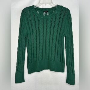 Talbots Emerald Green Open-Knit Cable Sweater Crewneck Sz M